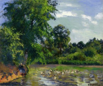 Camille Pissarro Painting - Patos en el estanque de Montfoucault Camille Pissarro